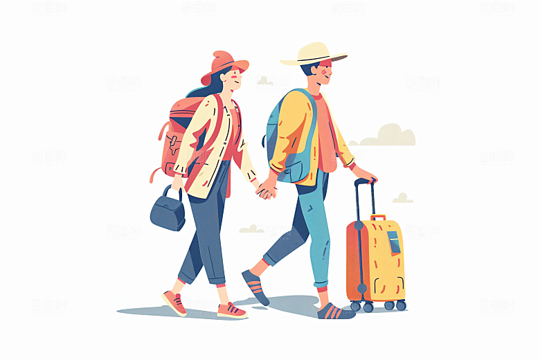 扁平风旅游踏青清新插画