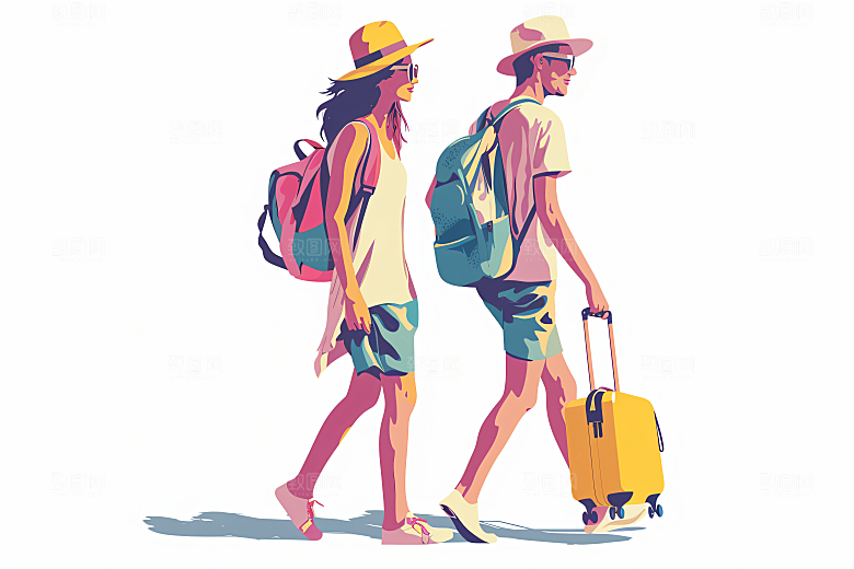 扁平风旅游清新简约插画