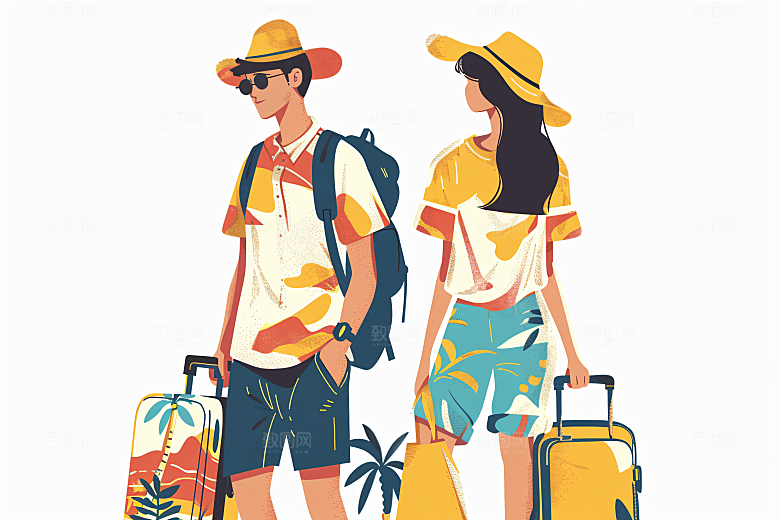 扁平风旅游简约露营插画