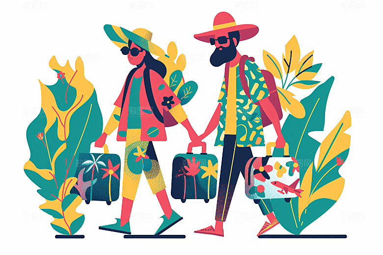 扁平风旅游简约露营插画