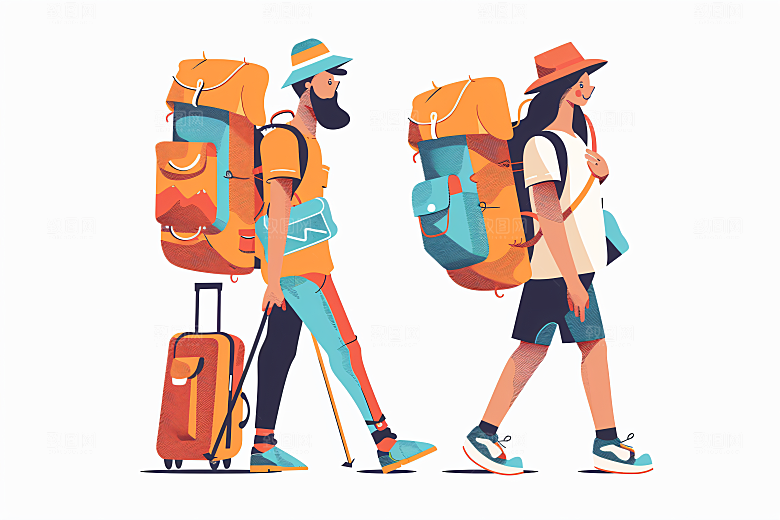 扁平风旅游休闲徒步插画