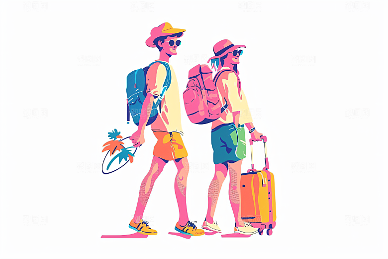 扁平风旅游高清手绘插画