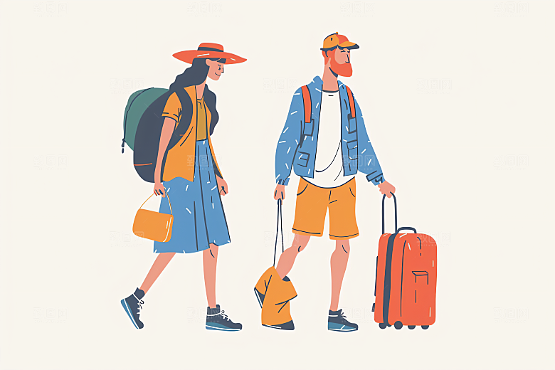 扁平风旅游户外自由行插画
