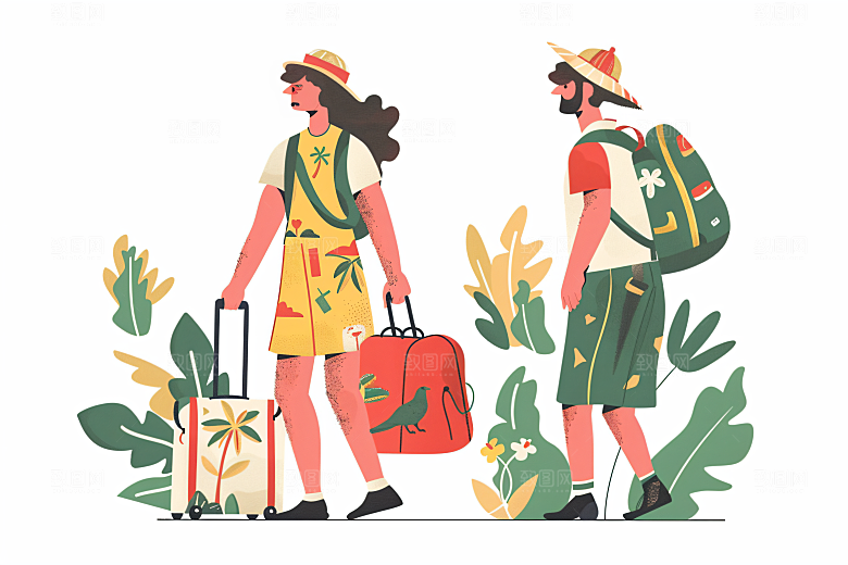 扁平风旅游露营清新插画