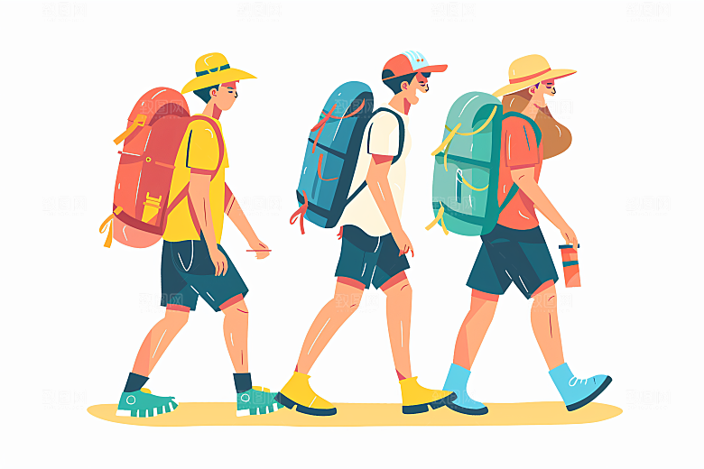 扁平风旅游自由行露营插画