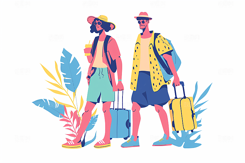 扁平风旅游彩色氛围感插画