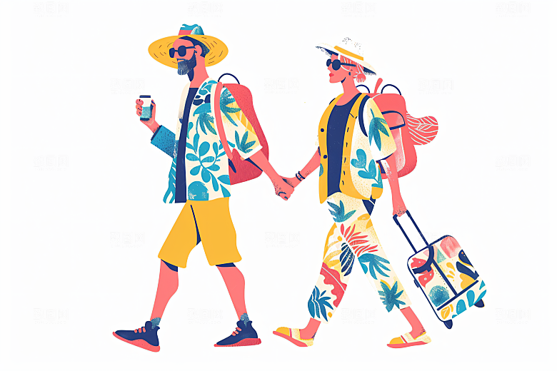 扁平风旅游手绘高清插画
