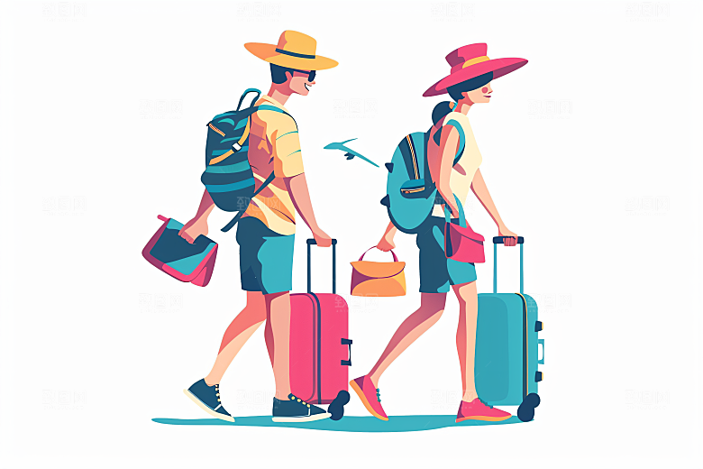 扁平风旅游旅行自由行插画