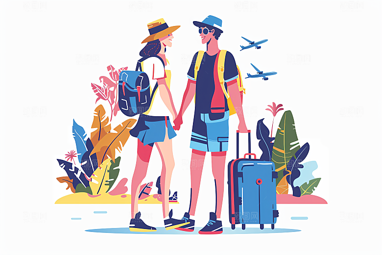 扁平风旅游简约自由行插画