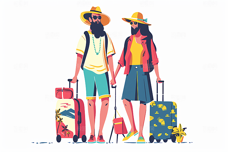 扁平风旅游手绘休闲插画