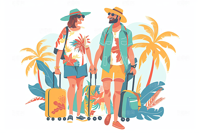 扁平风旅游旅行简约插画