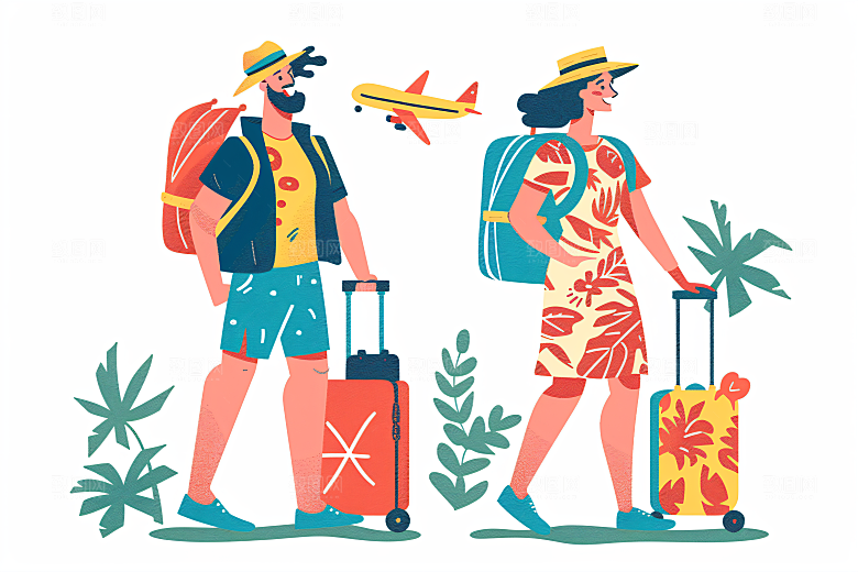 扁平风旅游自然踏青插画