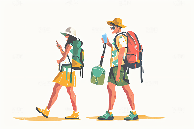 扁平风旅游山野彩色插画