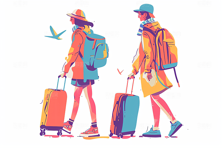 扁平风旅游氛围感休闲插画