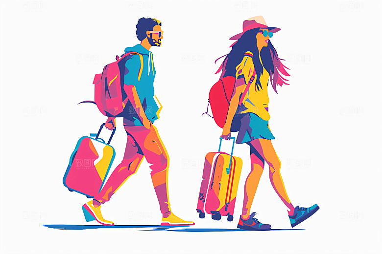 扁平风旅游踏青户外插画