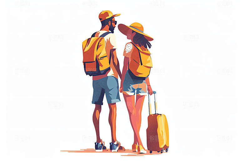 扁平风旅游自然徒步插画
