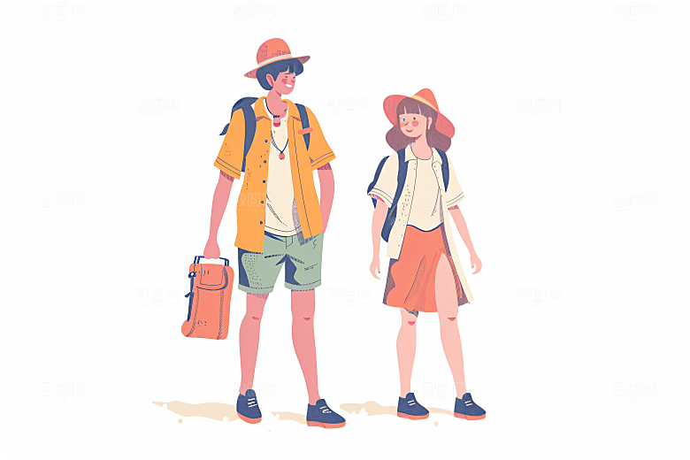 扁平风旅游山野氛围感插画