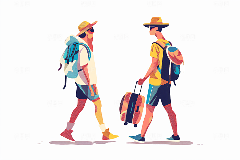 扁平风旅游自由行自然插画