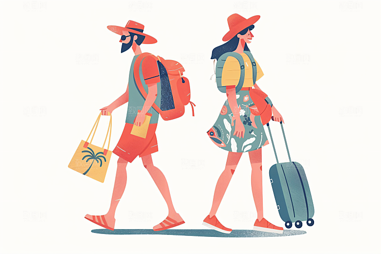 扁平风旅游手绘简约插画