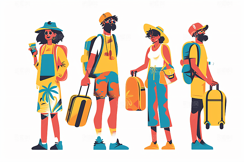 扁平风旅游自然清新插画