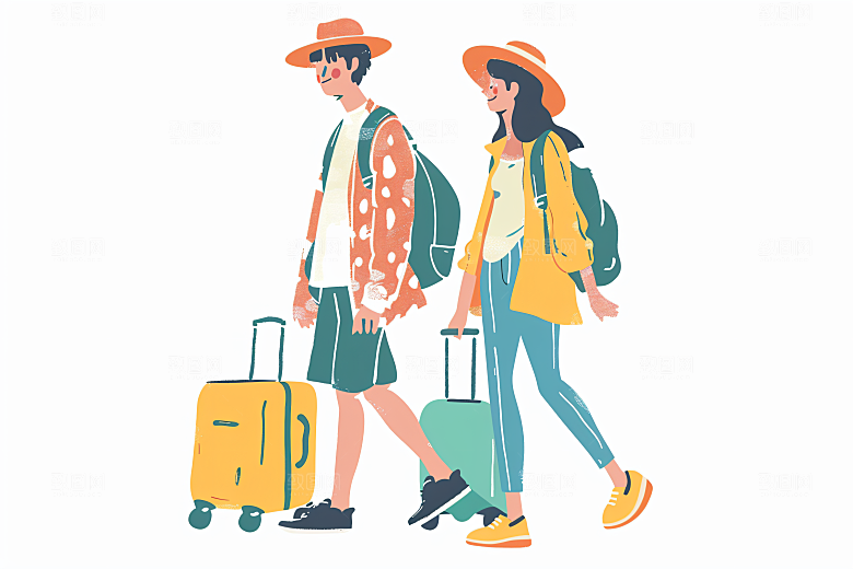 扁平风旅游彩色清新插画