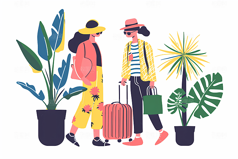 扁平风旅游自然彩色插画