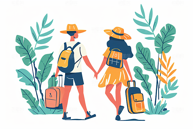 扁平风旅游简约自由行插画