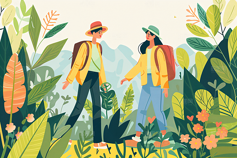 扁平风旅游自然彩色插画