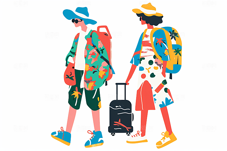 扁平风旅游露营氛围感插画