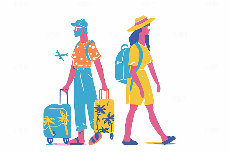 扁平风旅游清新露营插画