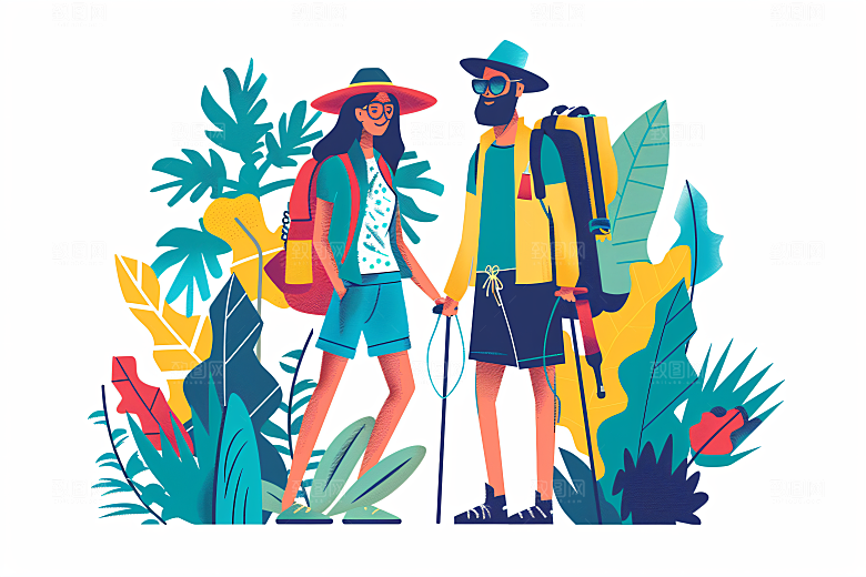 扁平风旅游简约手绘插画
