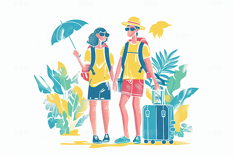 扁平风旅游休闲简约插画