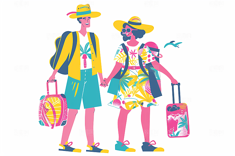 扁平风旅游氛围感山野插画