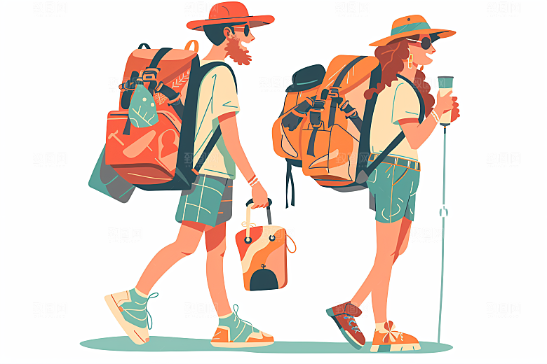 扁平风旅游自然旅行插画
