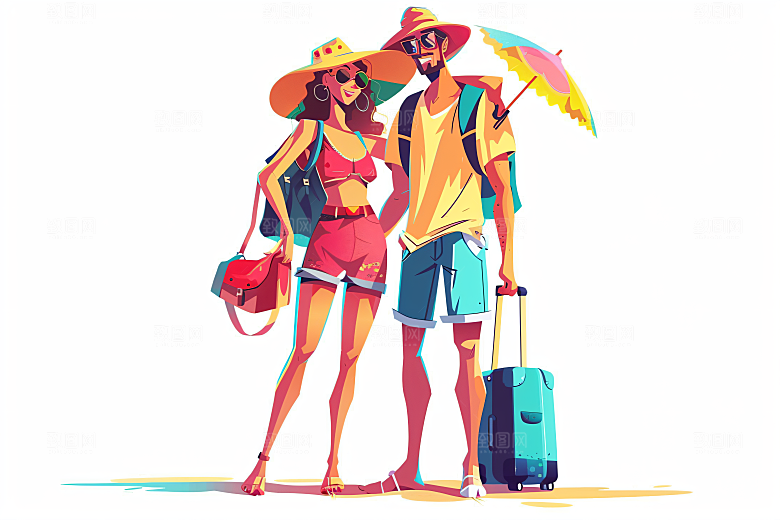 扁平风旅游简约手绘插画