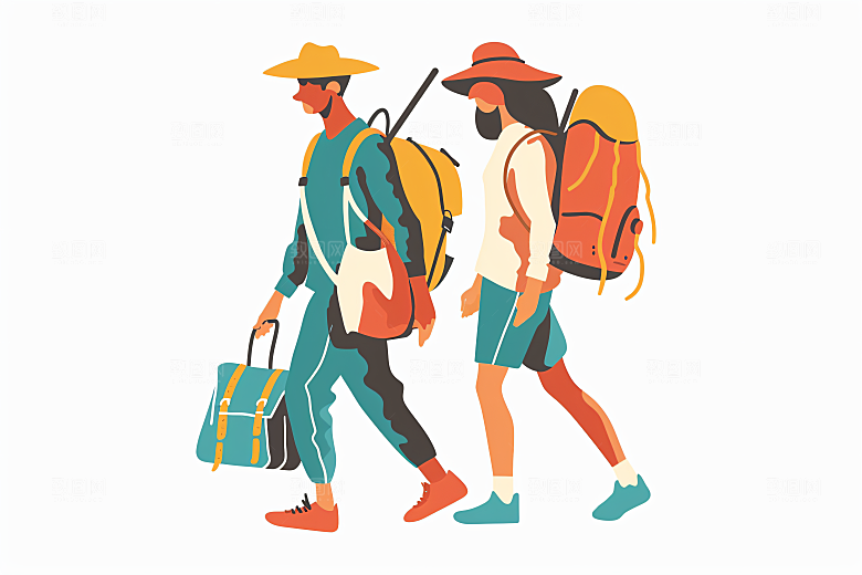 扁平风旅游简约徒步插画