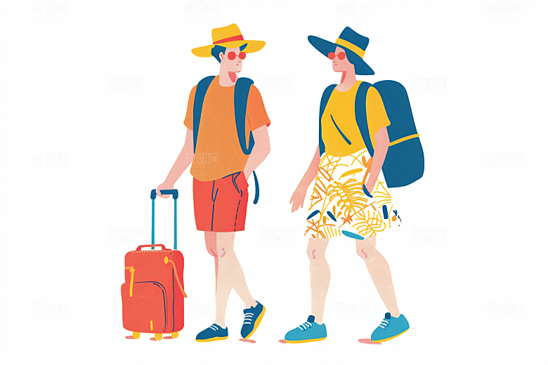扁平风旅游氛围感高清插画