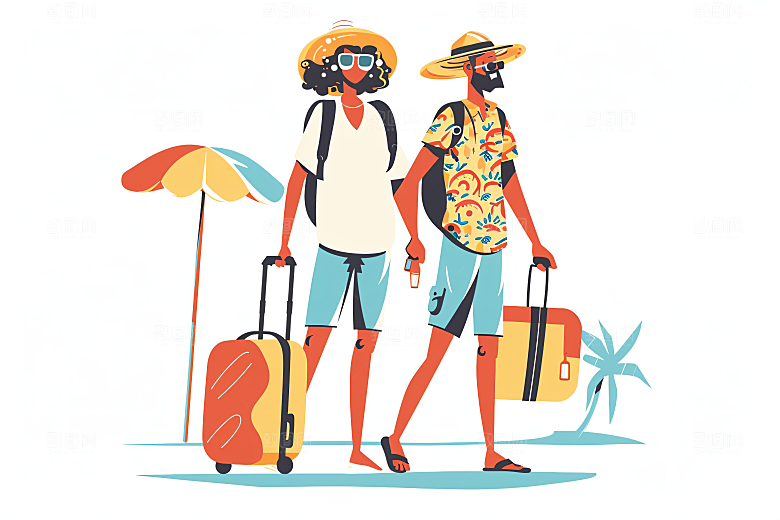 扁平风旅游露营旅行插画