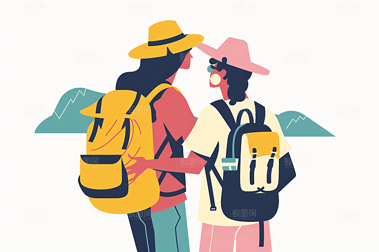 扁平风旅游清新踏青插画