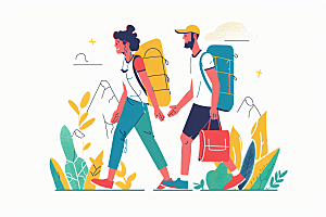 扁平风旅游户外自由行插画