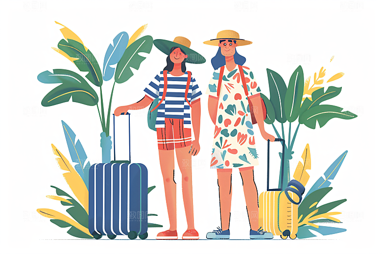 扁平风旅游露营手绘插画