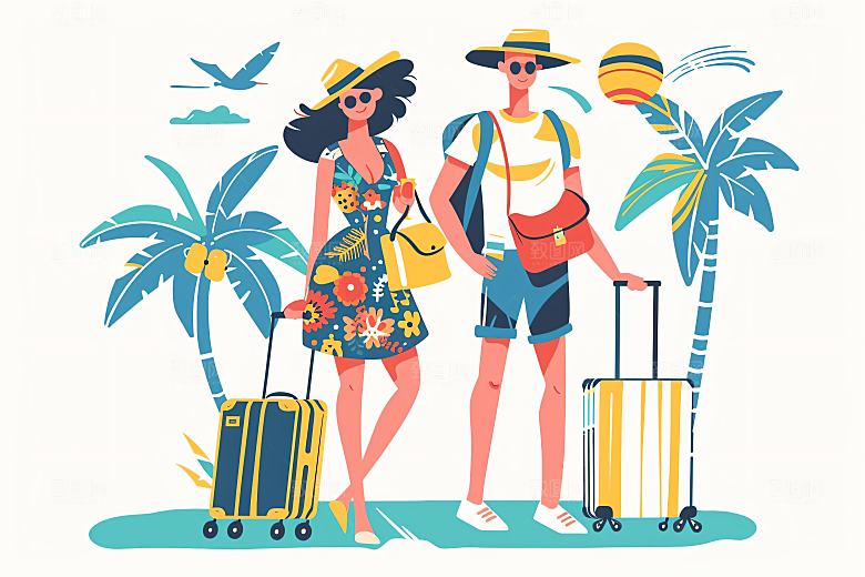扁平风旅游踏青户外插画