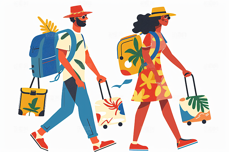 扁平风旅游自由行露营插画