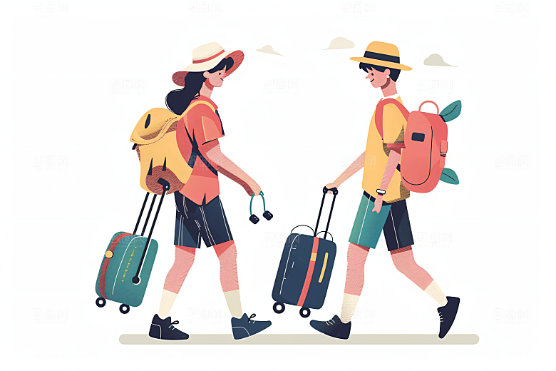 扁平风旅游氛围感自然插画
