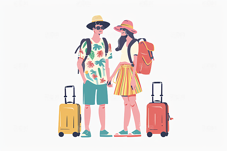 扁平风旅游简约彩色插画