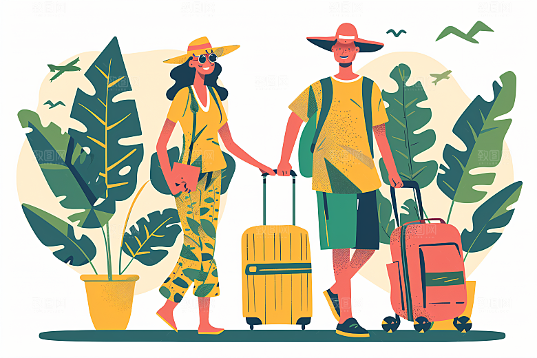 扁平风旅游户外清新插画