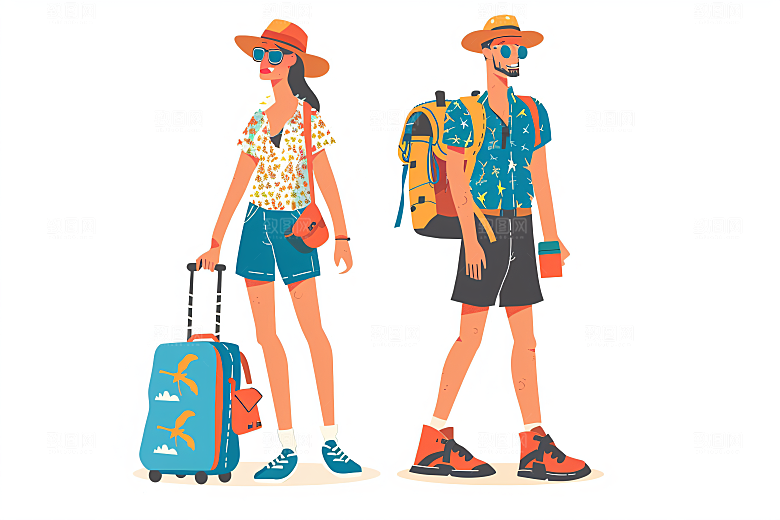 扁平风旅游自然徒步插画