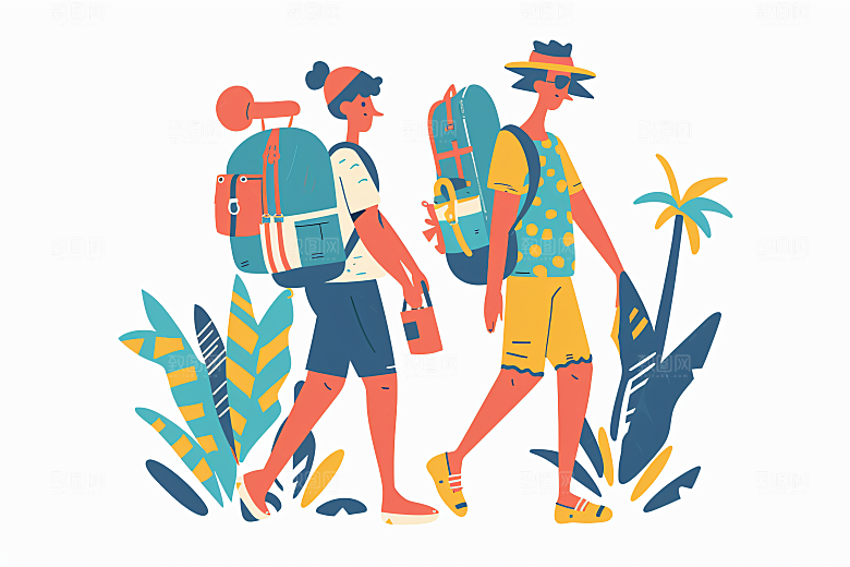 扁平风旅游休闲氛围感插画