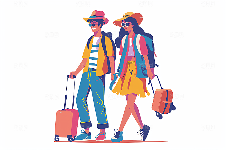 扁平风旅游旅行氛围感插画