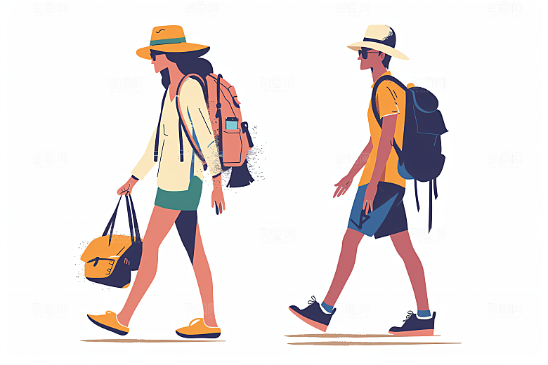 扁平风旅游自然自由行插画